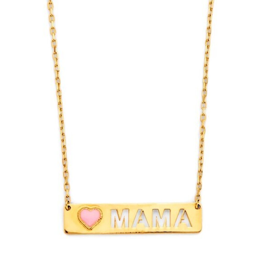 New 14K Yellow Gold MAMA Necklace with Heart and a cubic zirconia stone